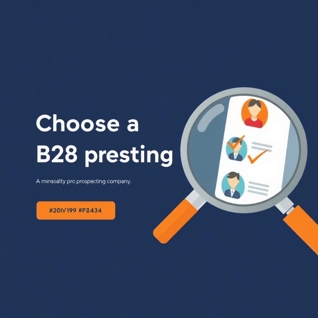 Checklist e lupa avaliando perfis de empresas de prospecção B2B sobre fundo azul