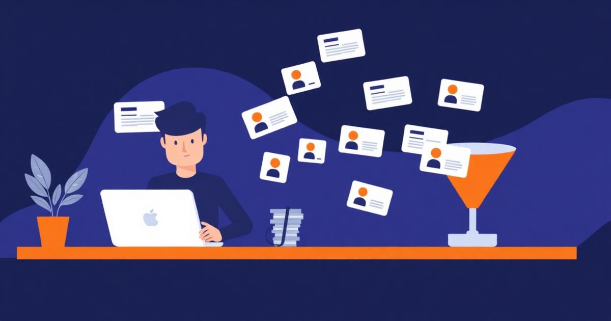 Profissional de vendas construindo lista de prospecção de clientes B2B com funil de oportunidades