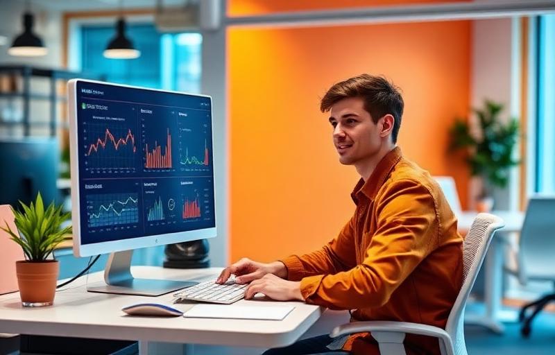 Profissional de pré-vendas em ligação de prospecção ativa B2B com dashboard de cadência